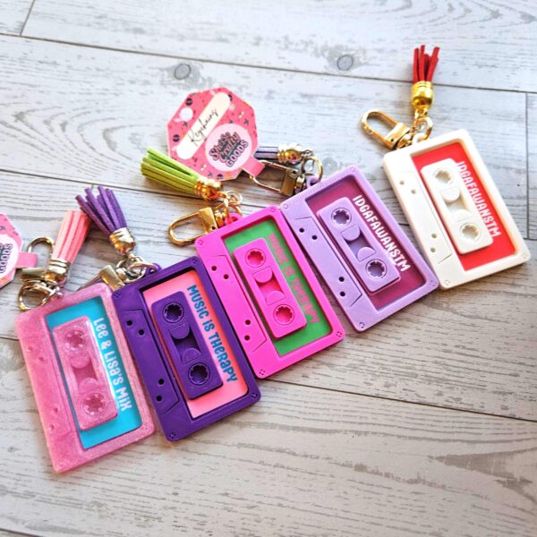 Retro Cassette Bag Charm, NFC Programmable Mixtape Keychain, Tech Gift for Her