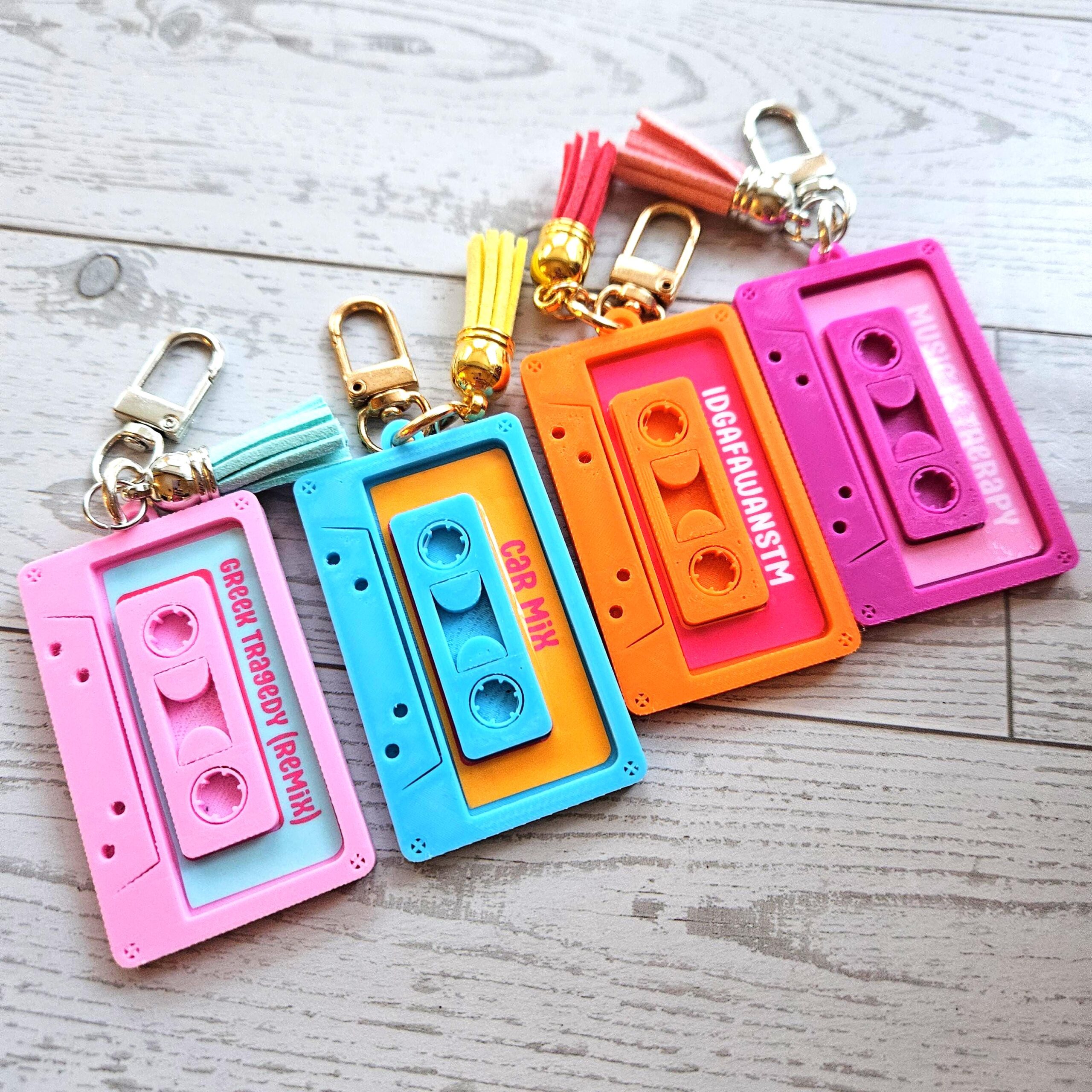Retro 80s Cassette Bag Charm, NFC Mixtape Keychain, Nostalgic Music Gift