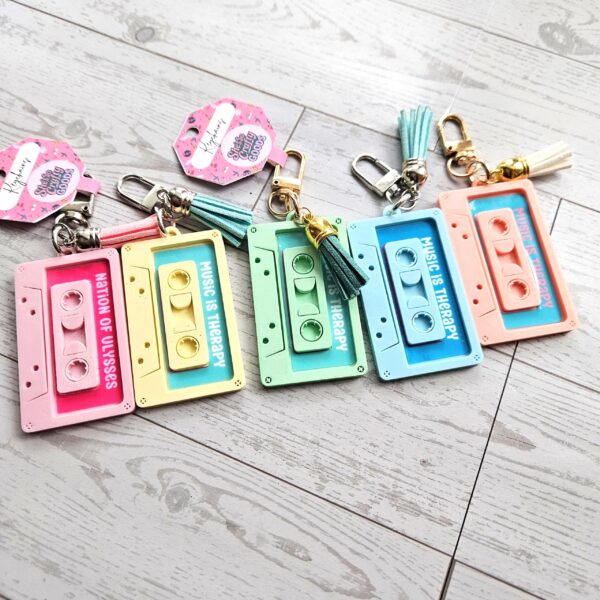 il_fullxfull.7684043780_nysg-2 Pastel Cassette Bag Charm, Coquette NFC Mixtape Keychain, Y2K Music Gift