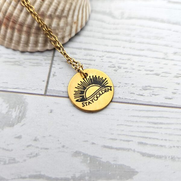 Stay Golden Sunburst Necklace, 18k Gold PVD Stainless Steel, Waterproof
