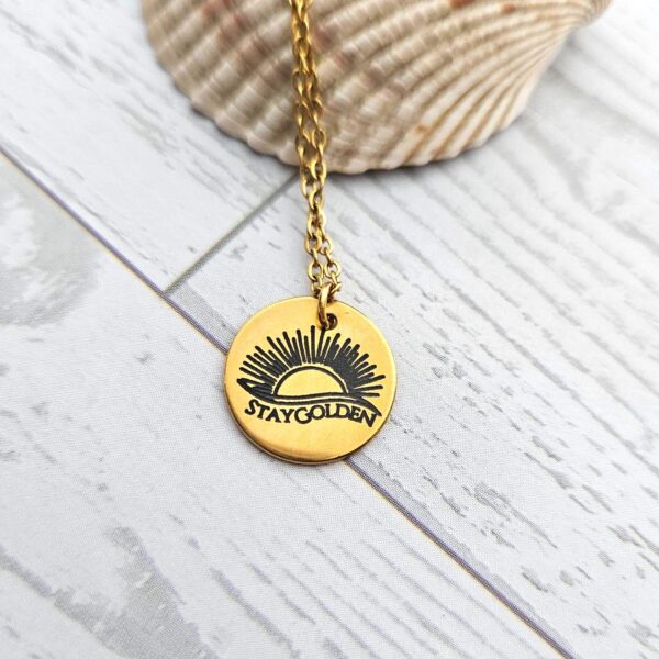 Stay Golden Sunburst Necklace, 18k Gold PVD Stainless Steel, Waterproof