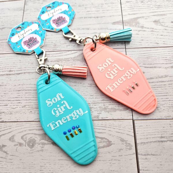 Soft Girl Energy Motel Keychain – Rhinestone Embellished Bag Charm