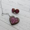 Hot Pink Wood Resin Heart Necklace and Earring Set | Handmade Jewelry
