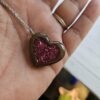 Hot Pink Wood Resin Heart Necklace and Earring Set | Handmade Jewelry
