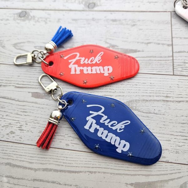 il_fullxfull.7826401706_k0e6-1 F*ck Trump Resin Motel Keychain Bold Political Statement Accessory
