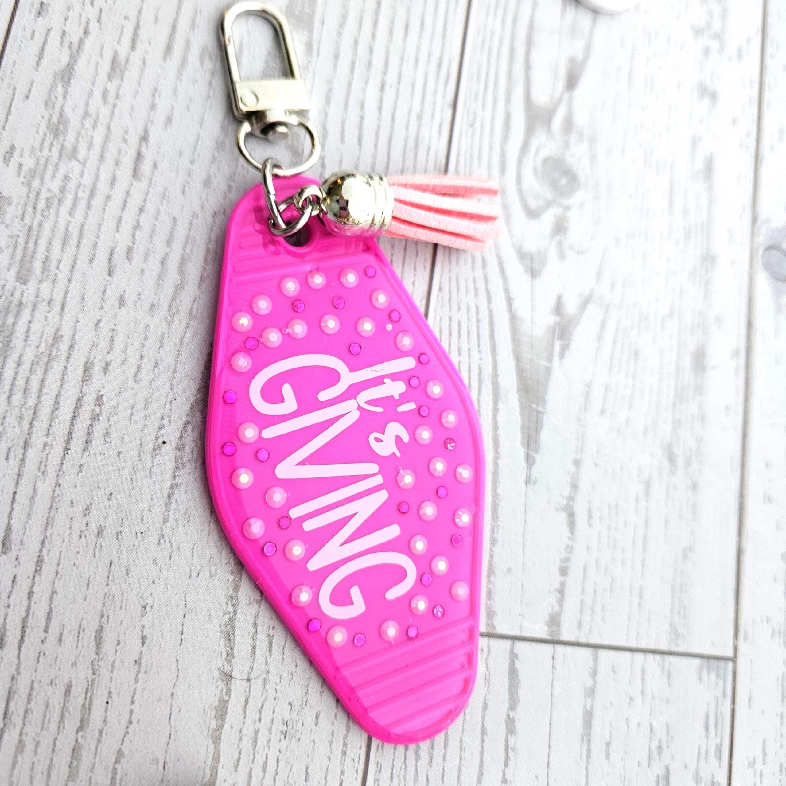 It's Giving Rhinestone Resin Motel Keychain Trendy Pink Gift - Image 5