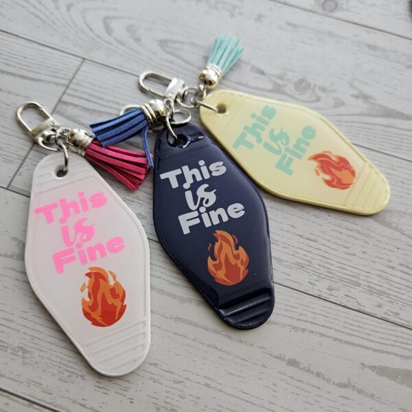 This Is Fine Resin Motel Keychain Funny Meme Sarcastic Gift