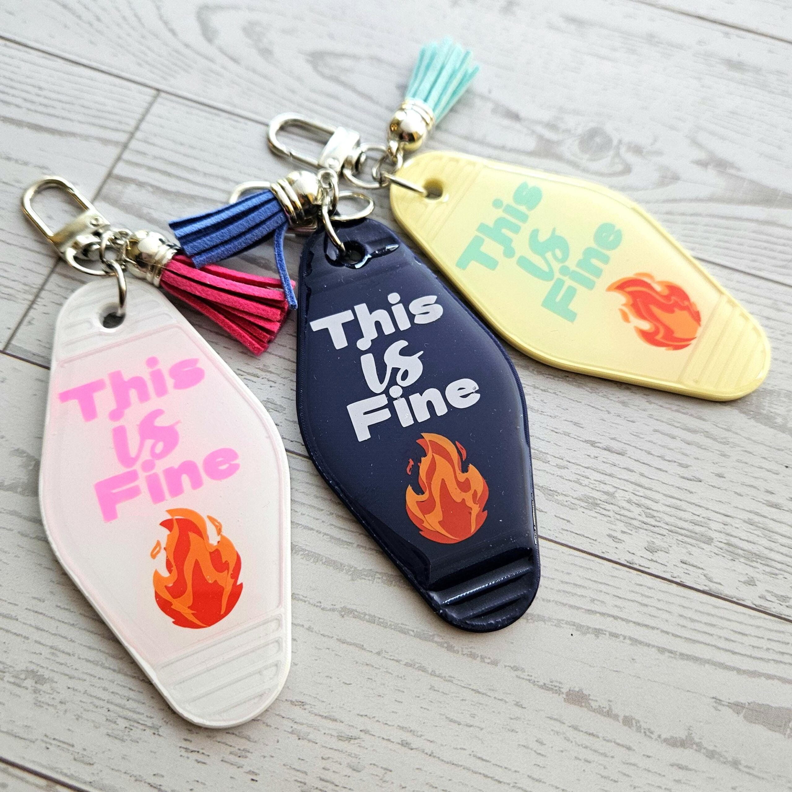 This Is Fine Resin Motel Keychain Funny Meme Sarcastic Gift