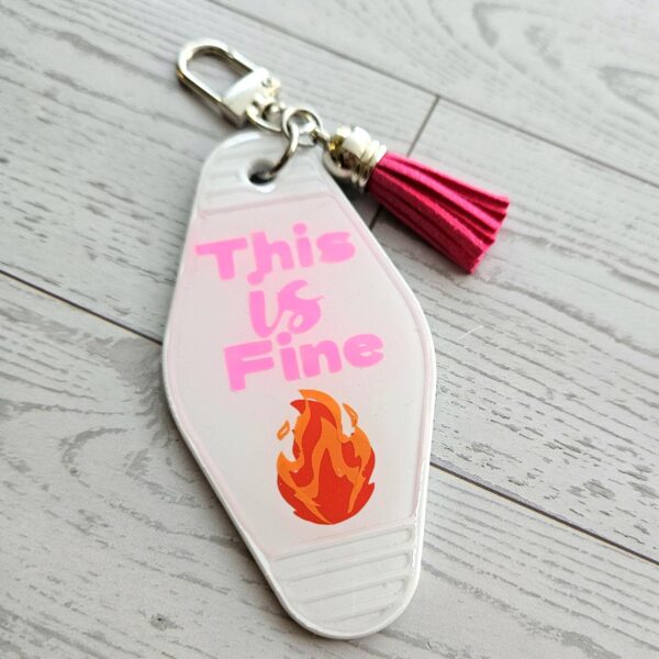 This Is Fine Resin Motel Keychain Funny Meme Sarcastic Gift