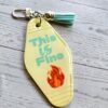 This Is Fine Resin Motel Keychain Funny Meme Sarcastic Gift