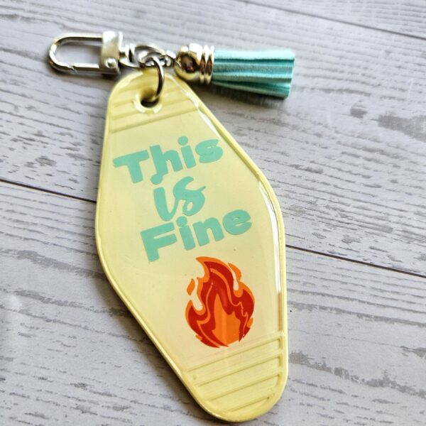 This Is Fine Resin Motel Keychain Funny Meme Sarcastic Gift