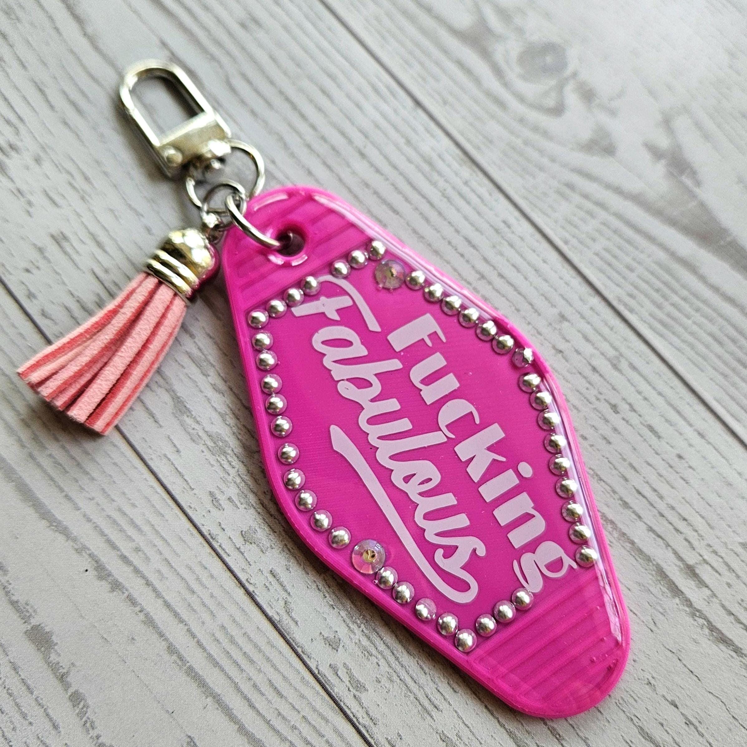 Rhinestone Resin Motel Keychain: Hot Pink or Blush Glam Statement Accessory - Image 5