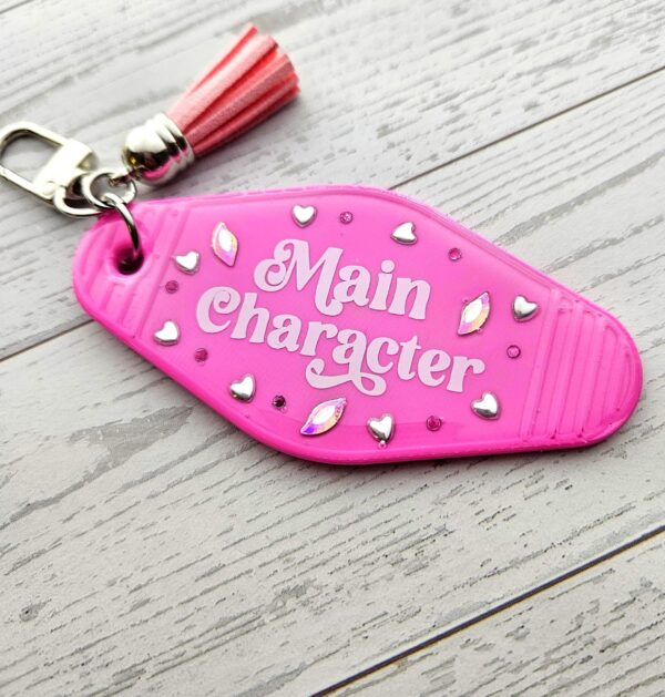 il_fullxfull.7835048938_4780-1 Main Character Motel Keychain | Retro Hotel Tag, Rhinestone Tassel Charm