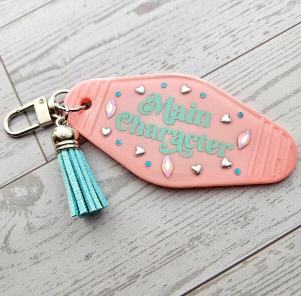 il_fullxfull.7835051978_5aup-1 Main Character Motel Keychain | Retro Hotel Tag, Rhinestone Tassel Charm