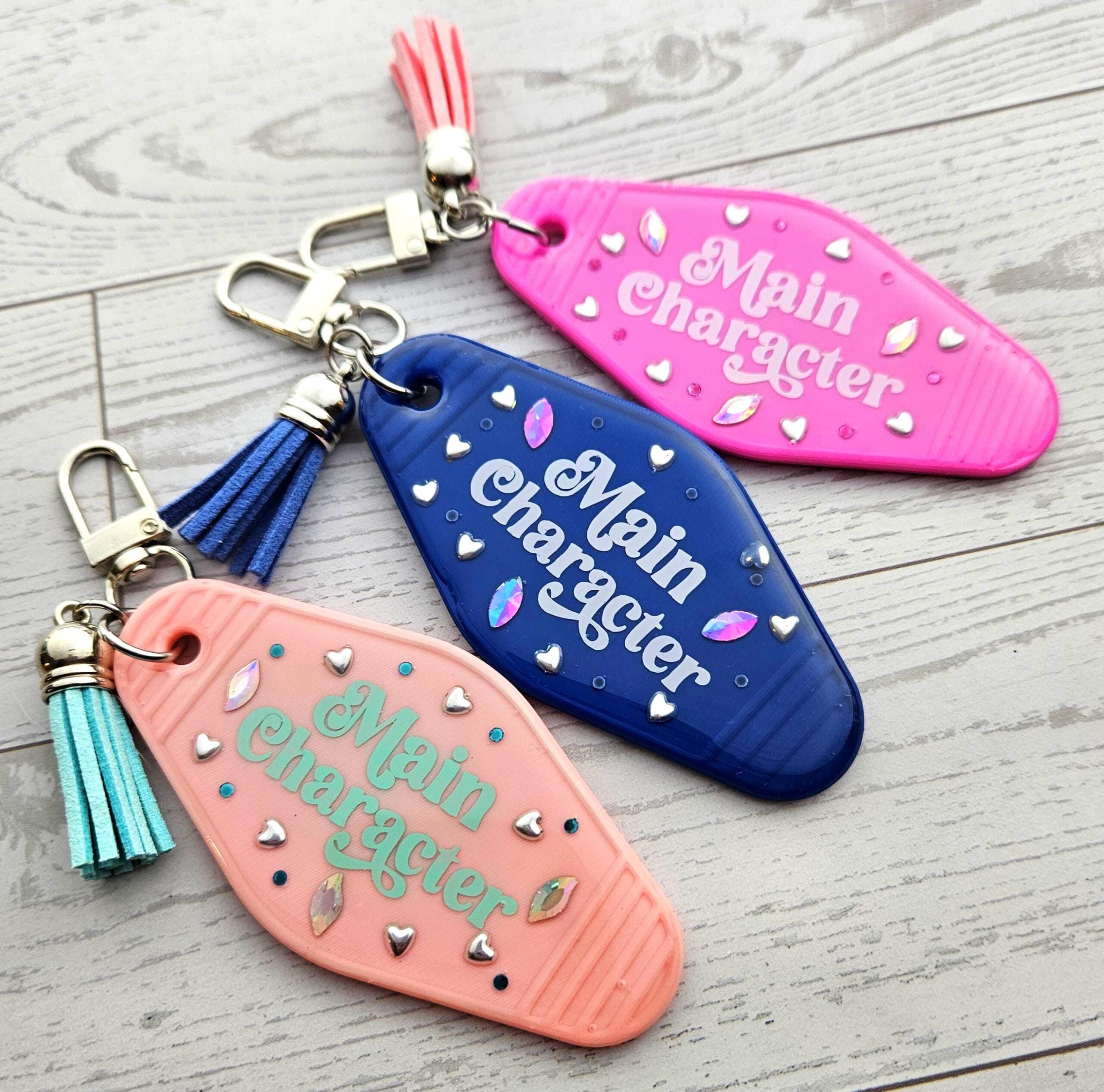 Main Character Motel Keychain | Retro Hotel Tag, Rhinestone Tassel Charm