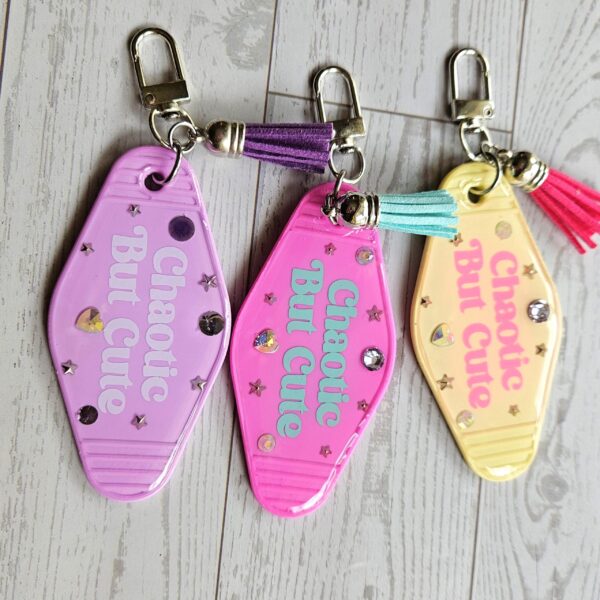 Chaotic Retro Motel Keychain | Rhinestone Accents, Y2K Bag Charm 9 Chaotic Retro Motel Keychain | Rhinestone Accents, Y2K Bag Charm