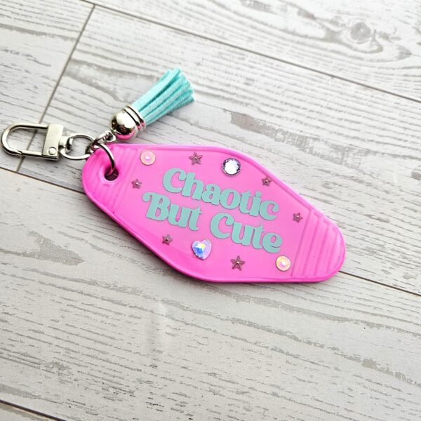 Chaotic Retro Motel Keychain | Rhinestone Accents, Y2K Bag Charm 7 Chaotic Retro Motel Keychain | Rhinestone Accents, Y2K Bag Charm