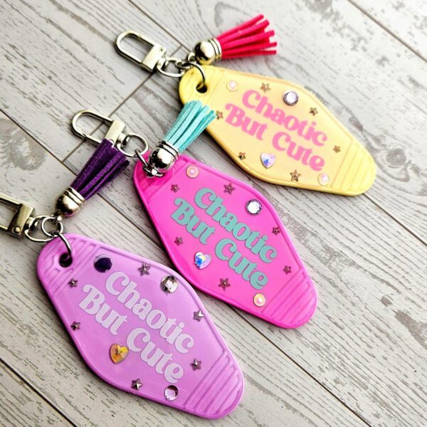 Chaotic Retro Motel Keychain | Rhinestone Accents, Y2K Bag Charm 1 Chaotic Retro Motel Keychain | Rhinestone Accents, Y2K Bag Charm