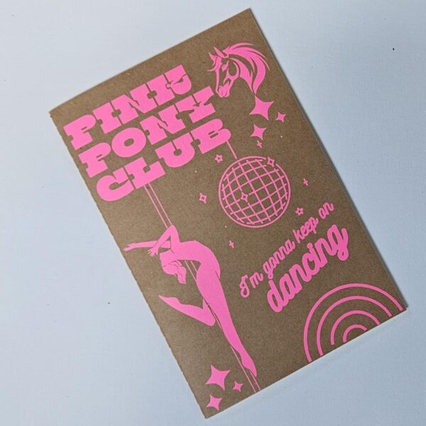 Pink Pony Club Notebook 1 This is cute blank notebook with custom vinyl design on the cover. Makes a great gift! Perfect for tucking into your purse or your tote bag. Makes a great journal or pocket sketch book. The notebook measures 5.7 inches x 8.26 inches with 30 double sided pages (60 pages total). I typically print stickers on an almost daily basis. I include a lot of first runs with every order as freebies (for all handmade items) Each item comes packaged with love and with care instructions if necessary. (1)