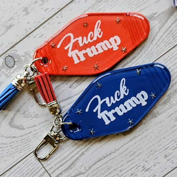 il_fullxfull.7858240520_ic57 F*ck Trump Resin Motel Keychain Bold Political Statement Accessory