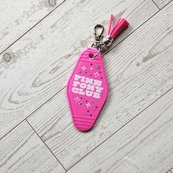 il_fullxfull.7867738090_qvjt Pink Pony Club Motel Keychain — White Pink Rhinestone Tassel Bag Charm