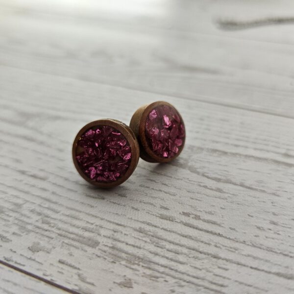 Hot Pink Wood Resin Heart Necklace and Earring Set | Handmade Jewelry