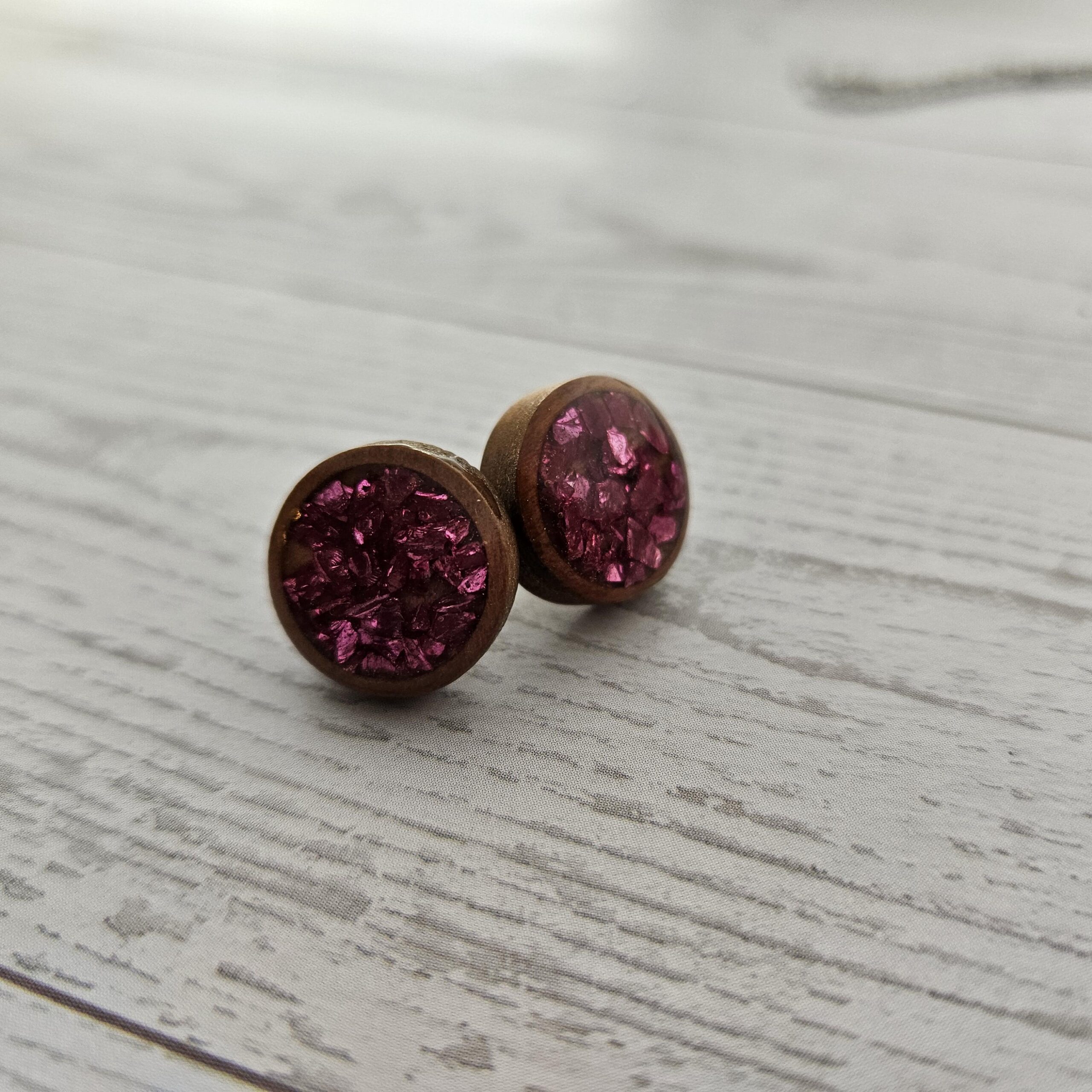 Hot Pink Wood Resin Heart Necklace and Earring Set | Handmade Jewelry - Image 7