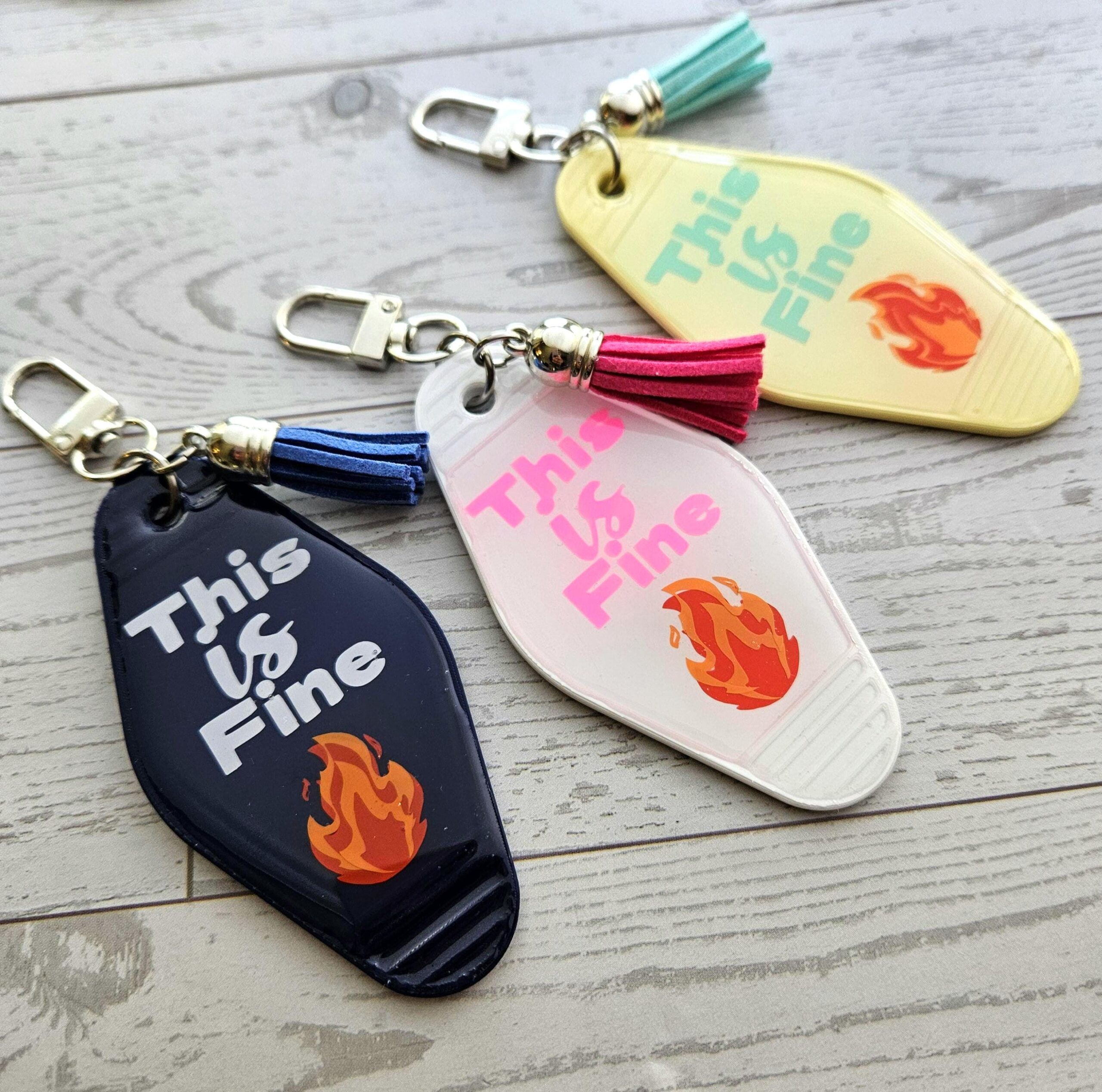 This Is Fine Resin Motel Keychain Funny Meme Sarcastic Gift - Image 3