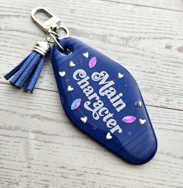 il_fullxfull.7882997233_1cue Main Character Motel Keychain | Retro Hotel Tag, Rhinestone Tassel Charm