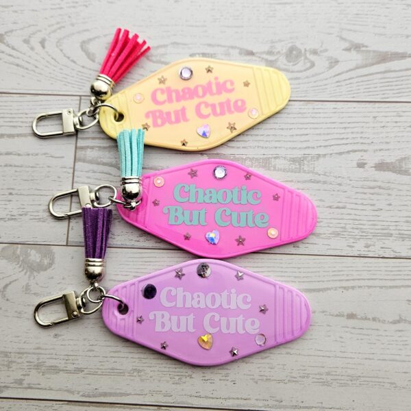 Chaotic Retro Motel Keychain | Rhinestone Accents, Y2K Bag Charm 4 Chaotic Retro Motel Keychain | Rhinestone Accents, Y2K Bag Charm