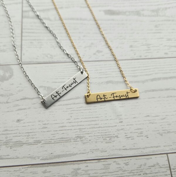 Anti-Fascist Bar Necklace, Stainless Steel Resistance Jewelry - Activist Gift, Leftist Political Pendant, Punk Engraved Charm