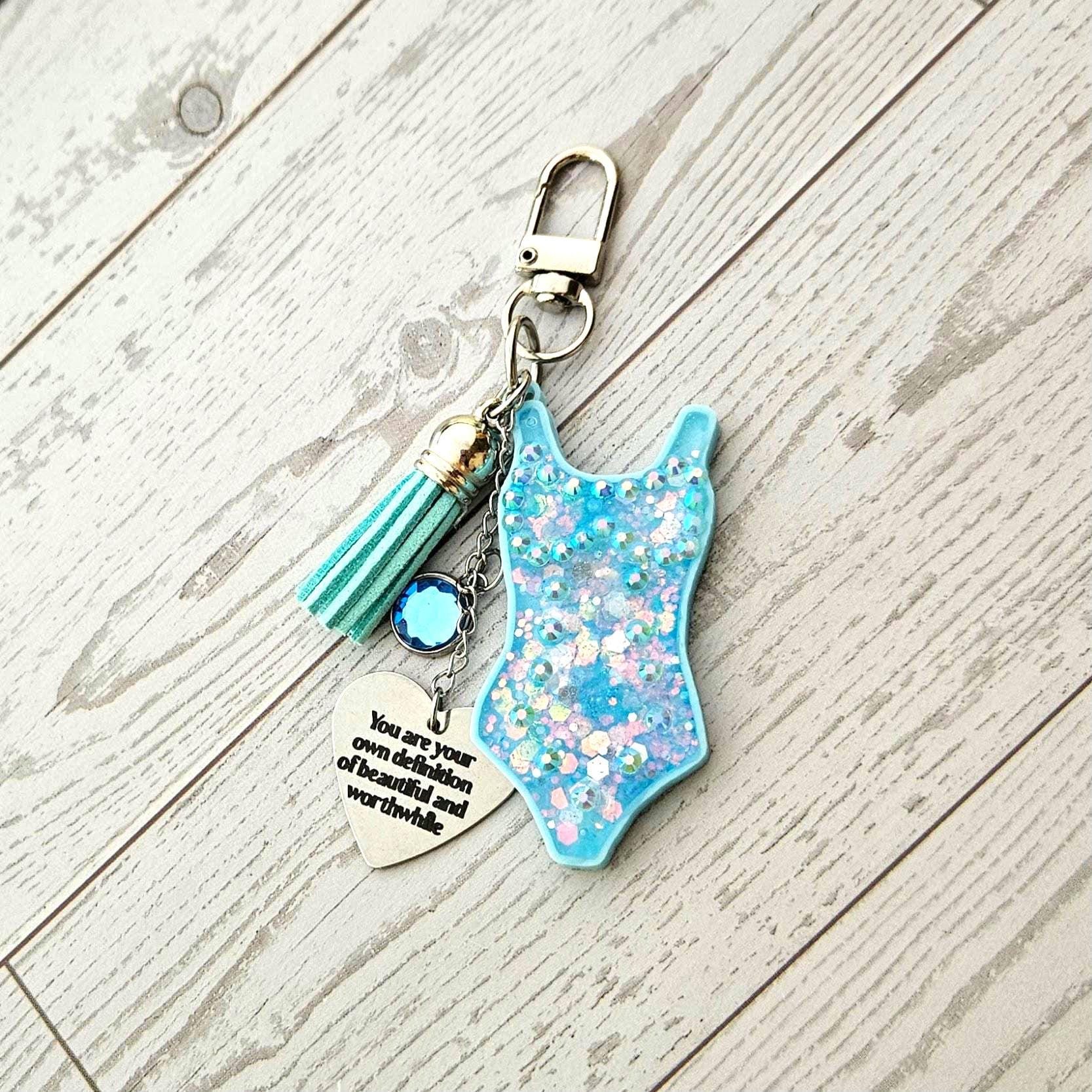Showgirl Era Bodysuit Keychain – Glitter Resin Bag Charm, quote accessory