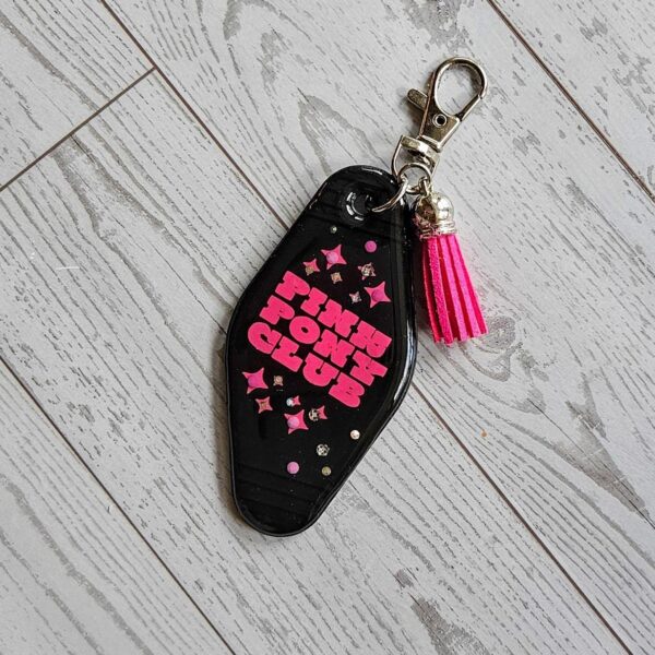 il_fullxfull.7915641239_5gud Pink Pony Club Motel Keychain with Crystals — Black Pink Rhinestone Bag Charm