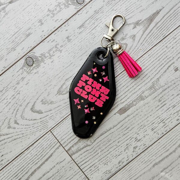 il_fullxfull.7915641241_g84p Pink Pony Club Motel Keychain with Crystals — Black Pink Rhinestone Bag Charm
