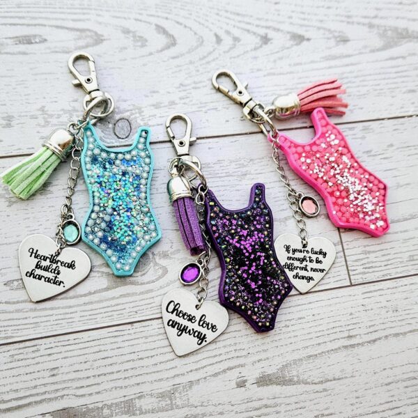 il_fullxfull.7629609633_axxh Showgirl Era Bodysuit Keychain – Personalized Rhinestone Bag Charm, Pink Blue or Purple